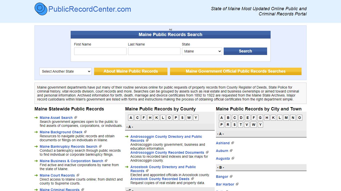 Maine Free Public Records, Criminal Records And Background Checks